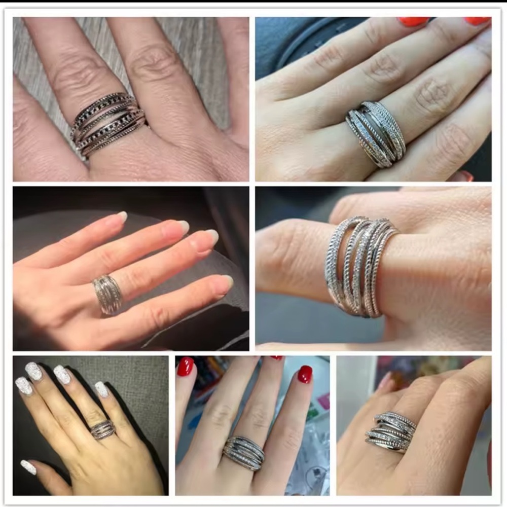 Wedding Bridal Silver Multi-Band Ring